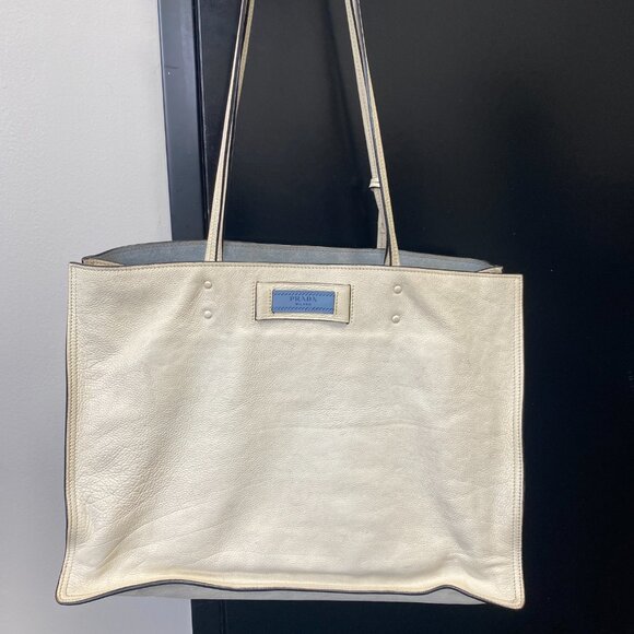 Prada Cream Glace Calf Leather Etiquette Tote Bag - Picture 1 of 16